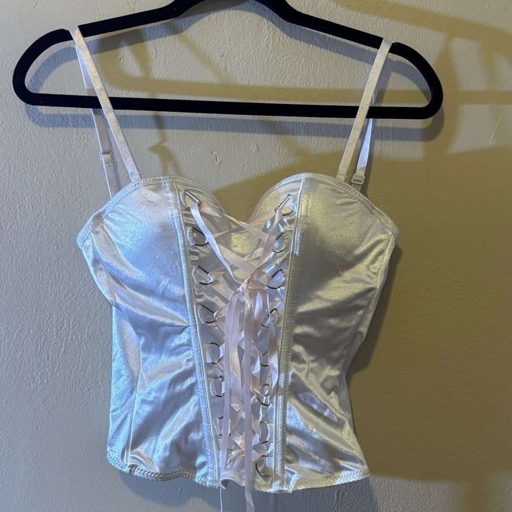 Spirit Satin Lace-Up Camisole in White